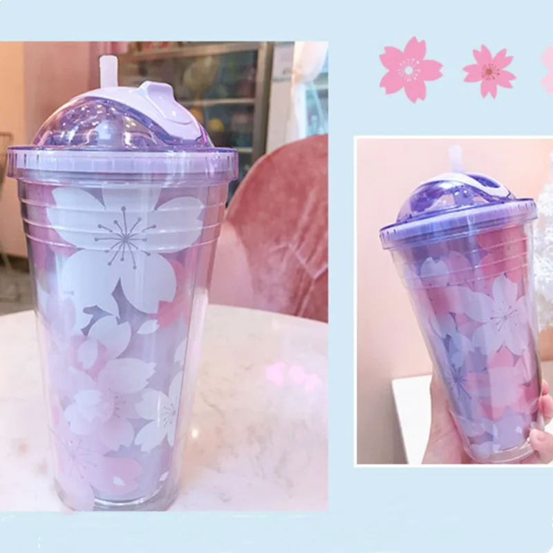 Пластиковые стаканы Sakura с крышками и соломинкой не содержат БФА для питья кофе