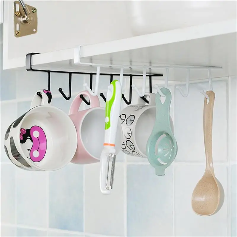 

Kitchen Storage Rack Cupboard Hanging Coffee Cup Organizer Closet Clothes Shelf Hanger Wardrobe Glass Mug Holder With 6 Hooks