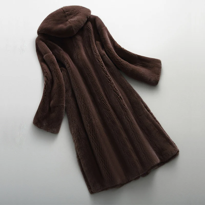 Длинная норковая Женская Шуба с капюшоном меховое пальто шуба для женщин