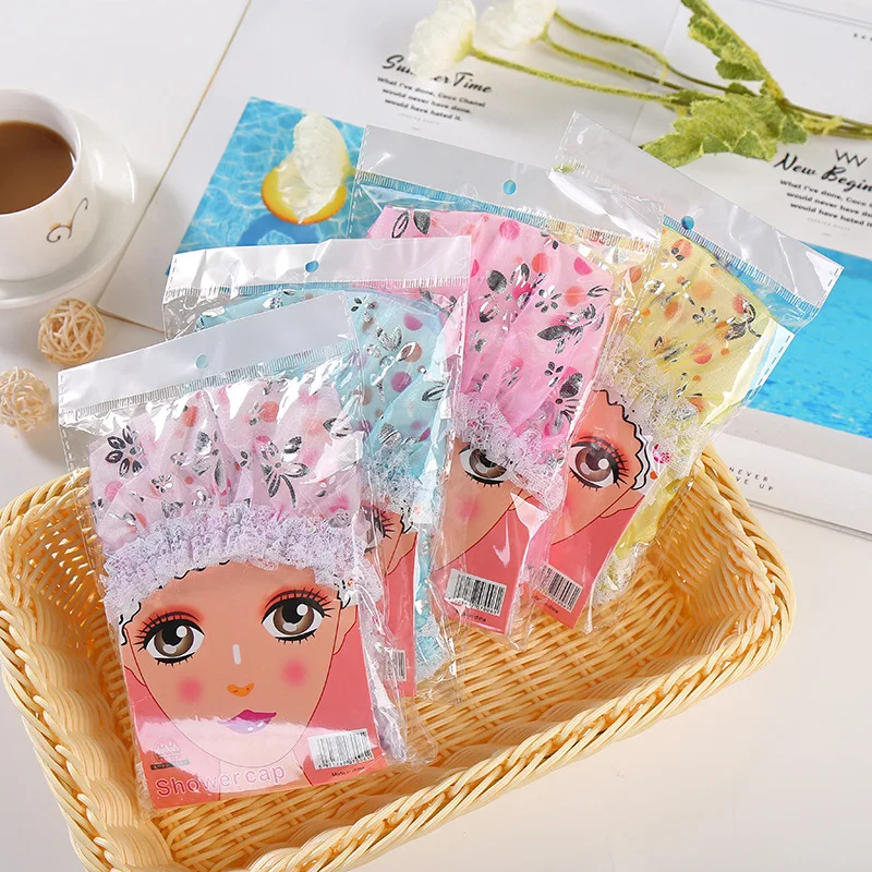 EVA double shower cap Waterproof shower cap Lace wire mesh boxed Face wash shower cap