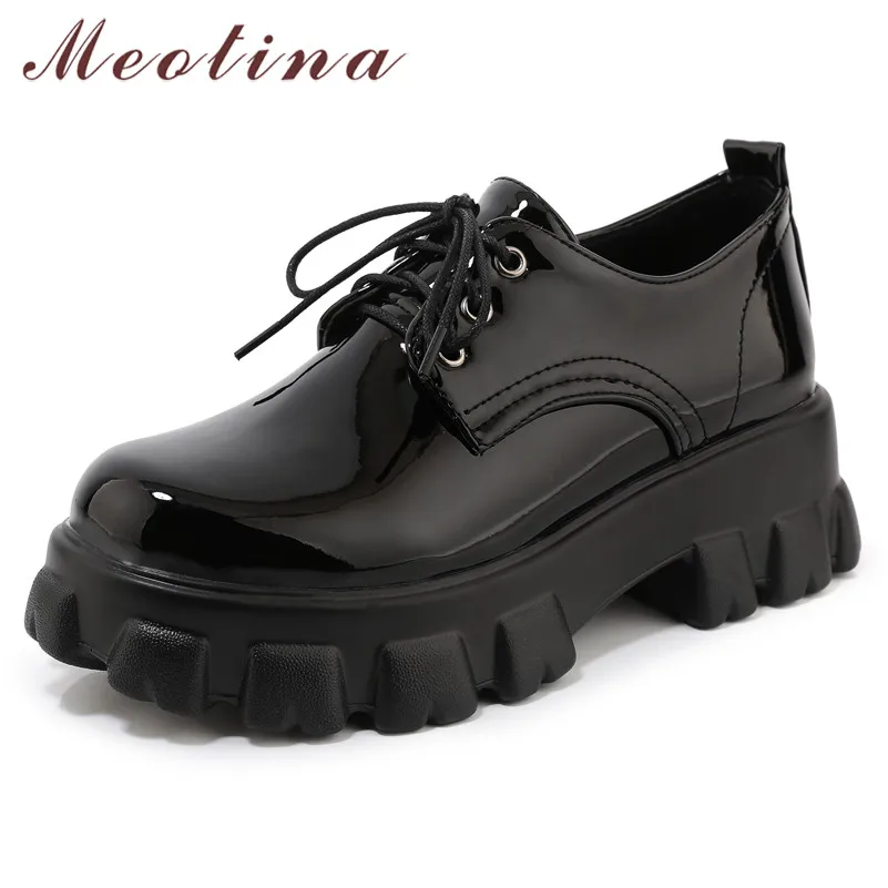 

Meotina/женские туфли-лодочки на высоком каблуке; Туфли из лакированной кожи на платформе и не сужающемся книзу массивном высоком каблуке; Туфл...
