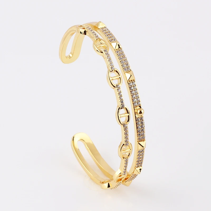 

Classic Crystal Cuff Bangles Bracelets For Women Gold Color Simple Femal Opening Bangles Wedding Jewelry Accessories