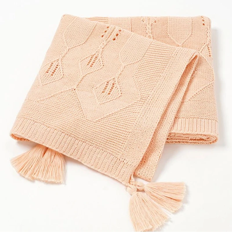 

Fashion Tassel Newborn Girls Plaid Bedding Cradle Quilt Cotton Knit Baby Stroller Swaddle Wrap Infant Boy Hollow Out Blanket