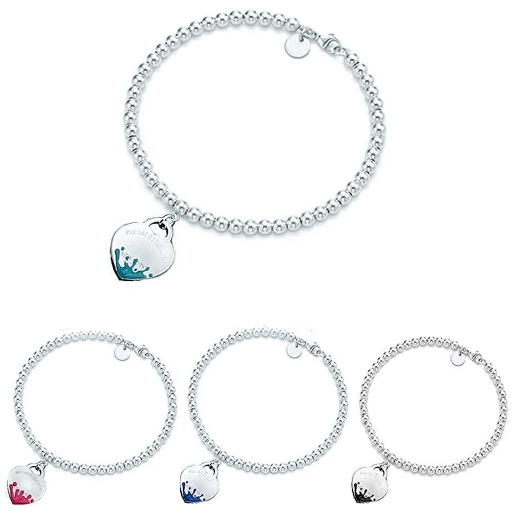 

Original designer Silver Necklace lovers 1:1 custom jewelry 925 Sterling Silver 8mm beads splash heart pendant bracelet Jewelry
