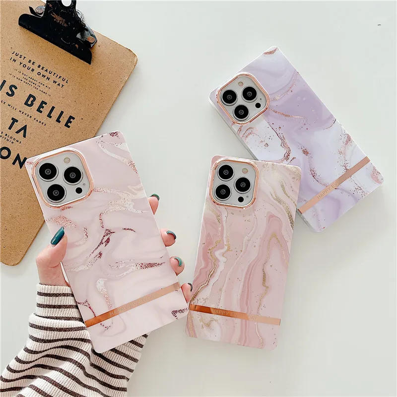 

Square Gradient Marble Phone Case For iPhone 13 12 Pro Max Matte Soft IMD Silicone Cover Cases For Fundas iphone 11 Coque