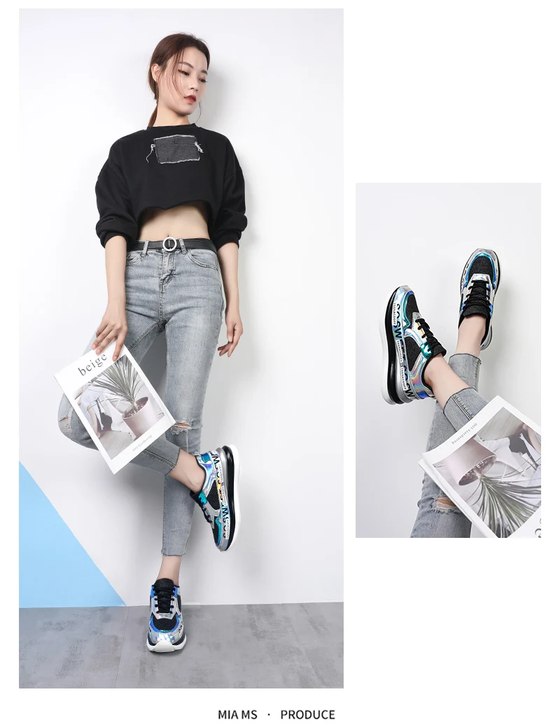 Кроссовки на платформе; модная женская обувь; сезон весна-осень; Basket Femme; женская обувь из вулканизированной кожи; кроссовки на массивном каблуке; zapato mujer; повседневная обувь