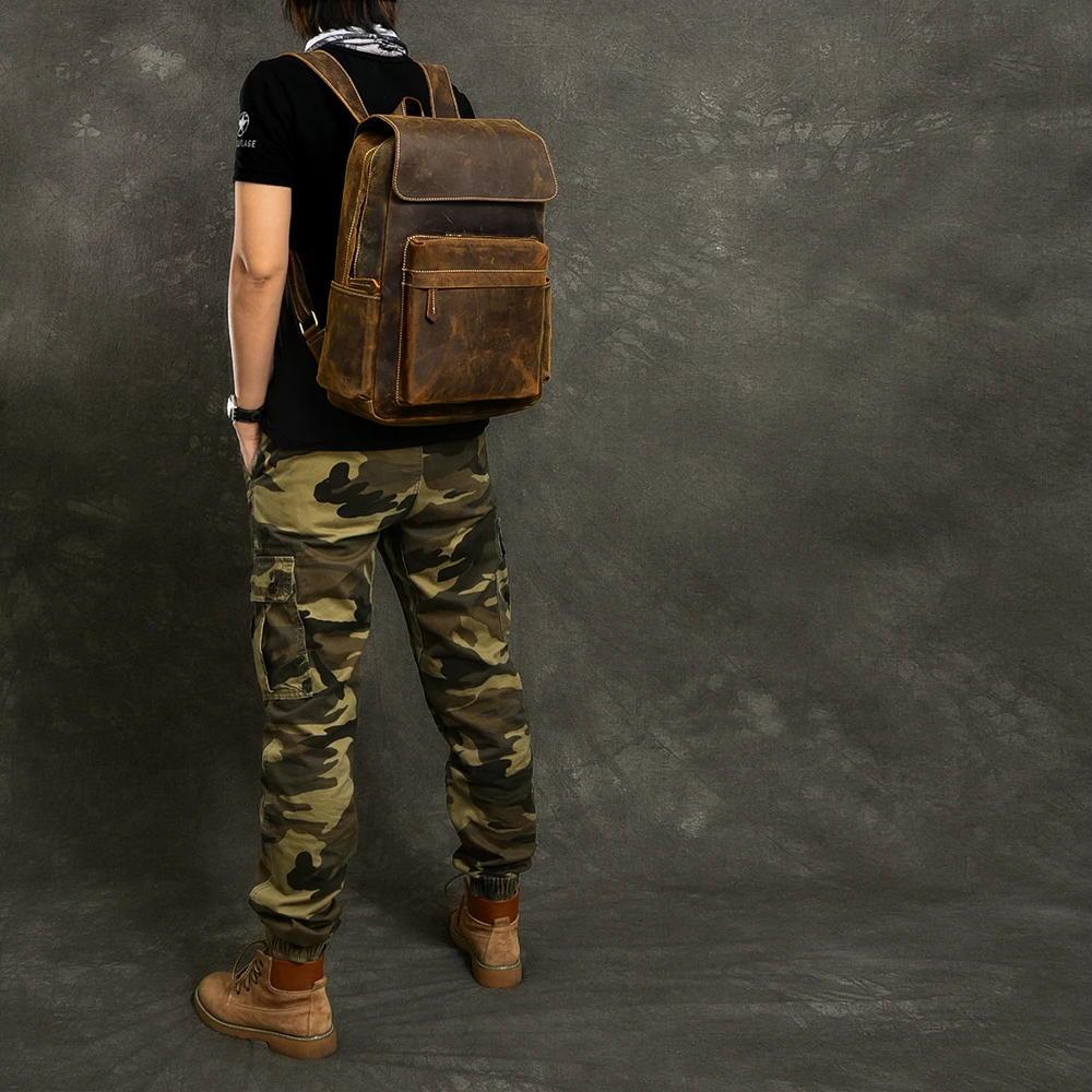 First Layer Leather Men Backpack large capacity 15.6 inch Laptop Bag male Travel Backpacks Retro Crazy Horse school bags | Багаж и сумки
