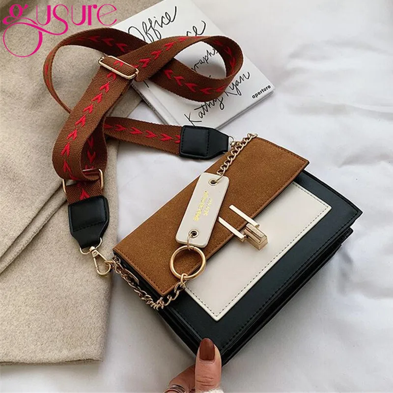 Gusure 2021 new handbags women fashion ins ultra fire retro wide shoulder strap messenger bag purse simple Crossbody Bags |