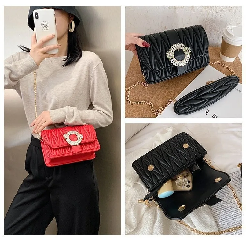 

Autumn and winter fold ladies bag 2020 new Korean brand fashion one shoulder messenger bag texture chain small square bag