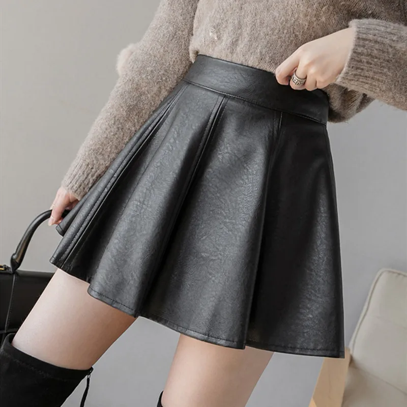 

Женская кожаная юбка, винтажная одежда, короткие юбки с запахом, черные летние уличные эластичные юбки с высокой талией в стиле Харадзюку, ...