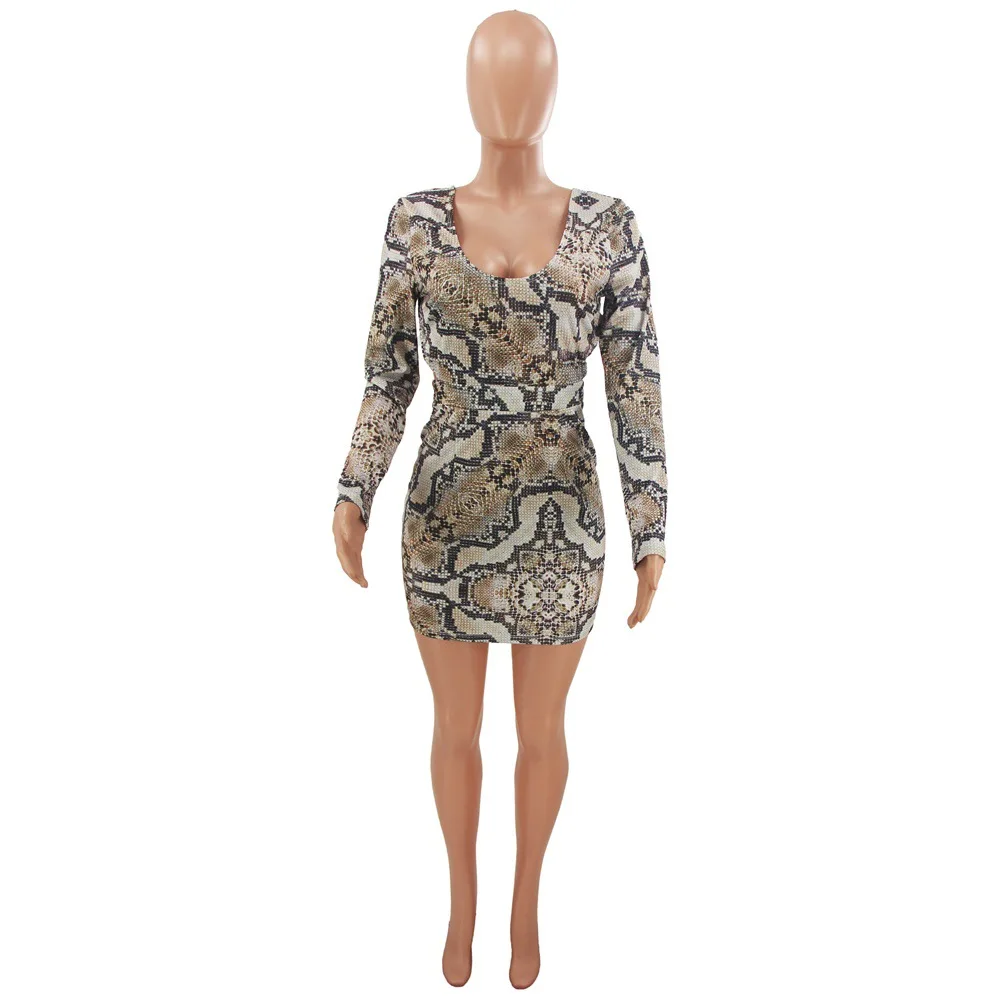 

Dress for Women Sexy Long Sleeve Hollow Back Dress Bodycon Mini Dresses High Waist Serpentine Dresses Wholesale Dropshipping