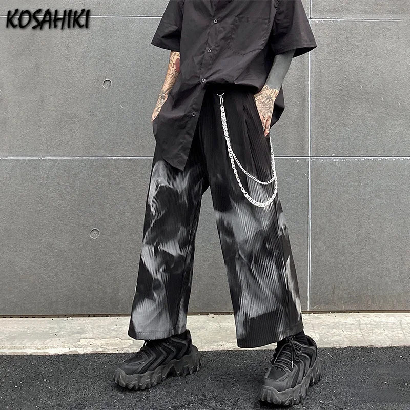 

KOSAHIKI Harajuku «вареный» женские штаны для тренировок; Брюки со складками в винтажном стиле широкие брюки женские штаны с эластичной резинкой на...