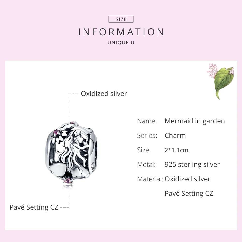 WOSTU Mermaid &amp Flower Vinatge Charms 100% 925 Sterling Silver Round Beads Fit Original Bracelet DIY Necklace Jewelry FIC1449 | Украшения