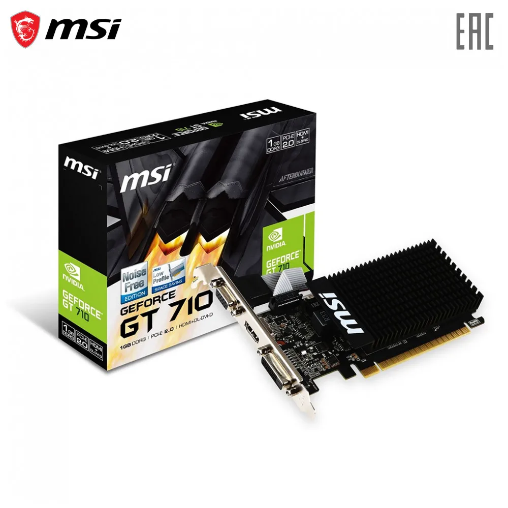 Видеокарта MSI PCIE16 Nvidia GeForce GT710 1ГБ 64 бит 1600 МГц GDDR3 GT 710 1GD3H LP|Видеокарты| |
