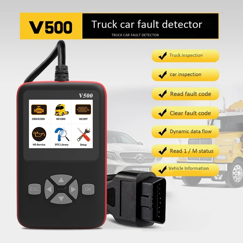 

NEW-Automobile Failure Detector Truck Failure Detector Automobile Cartoon Use Truck Code Reader Truck Failure OBD2 V500