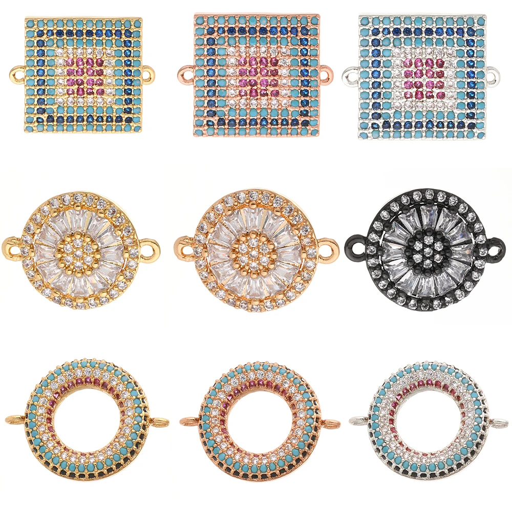 

Charms Connecrots for Jewelry Making Supplies Charms for Diy Bracelet Necklace Copper Mosaic CZ Charm Geometric Circles Squares