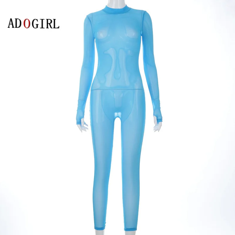 

Adogirl Sexy See Through Bodycon Jumpsuit Women Transparent Long Sleeve Rompers Elegant Night Party Jumpsuit Female Mesh Overall