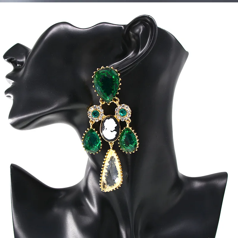 2020 Women Fashion Baroque green Crystal Tassel Earrings Water drop Vintage Statement Dangle Wedding Party Jewelry Gift | Украшения и