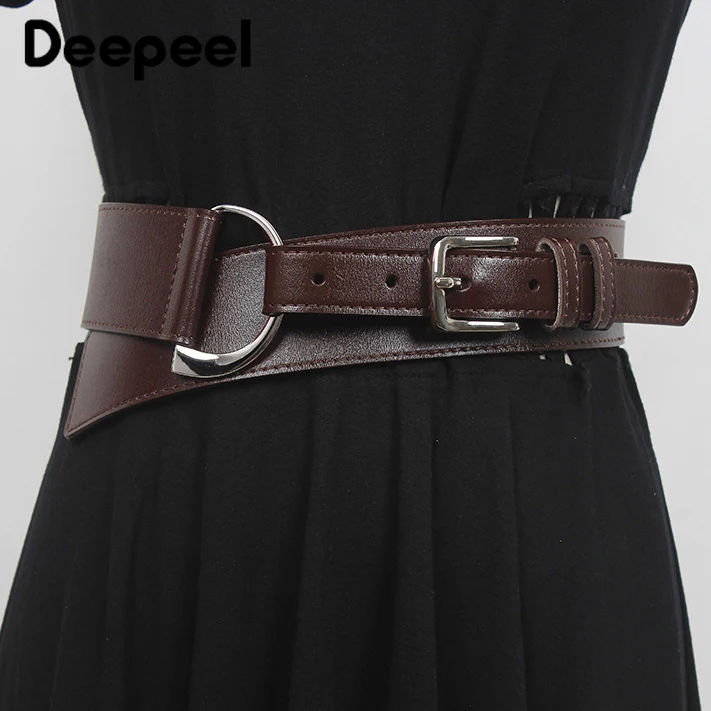 

Deepeel 1Pc 4.6*102cm/6*66cm Women's Fashion Wide Belt Metal Decorative Buckle 2-layer Cowhide Luxury Woman Belts Elastic Corset