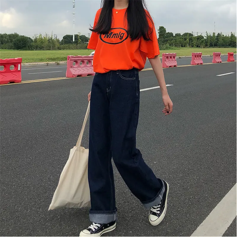 Женские джинсы с высокой талией HziriP повседневные Прямые свободного кроя