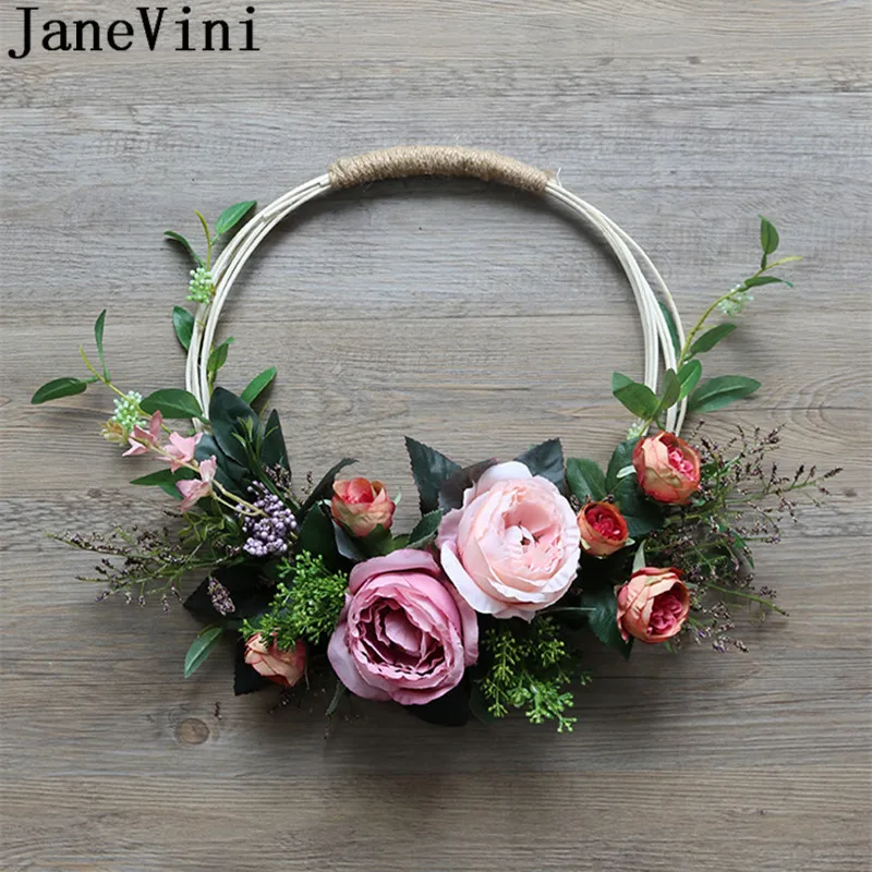 JaneVini Artificial Wedding Flowers Bridal Bouquets Accessories White Bride Flower Wreath Pink Peonies Garland Round Bouquet | Свадьбы и