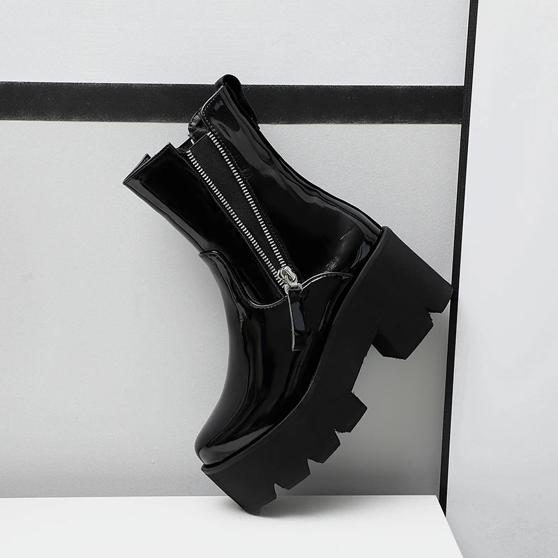 

HOT Women ankle boots Microfiber western boots PLUS SIZE 22-26.5CM Double zipper European and American platform ankle boots
