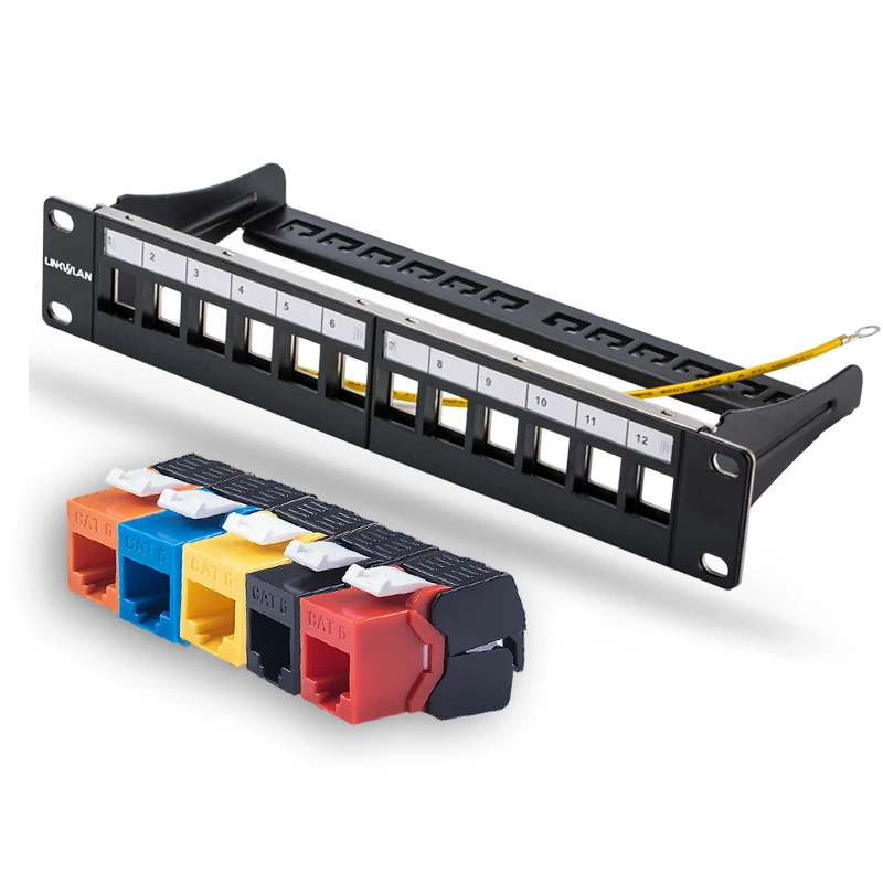 10 дюймовая 12 портовая модульная коммутационная панель CAT6 Gigabit штук гнезда Keystone jack