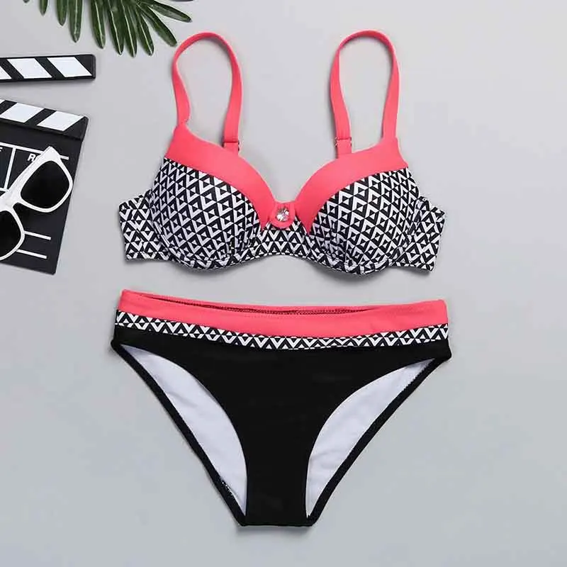 Бикини пуш-ап 2022 сексуальный женский купальник полосатый в стиле пэчворк Женский
