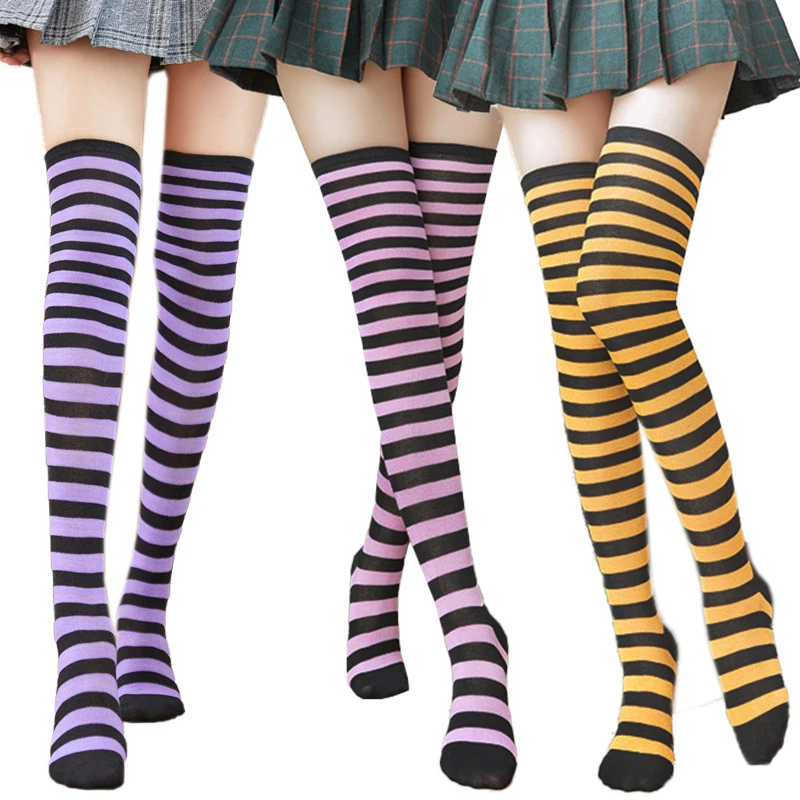 

New Women Girls Socks Cotton Funny Female Non-slip Over High Knee Long Socks Stripe Print 27 Colors Sweet Sexy Cute Hip Hop Sox