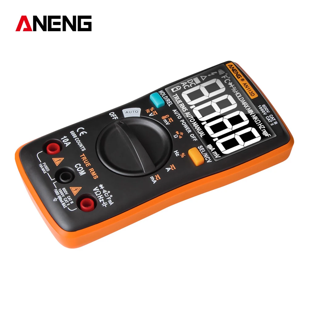 AN113D Digital Multimeter 6000 Counts Electrical Transistor Tester Temperature Auto Ranging AC/DC Voltage Meter for Electrician