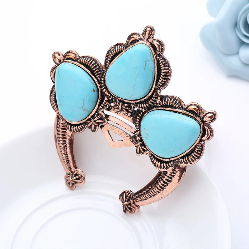 Banny Pink Chunky Turquoises Cluster Bangle Bracelet For Women Bohemia Stone Cuff Wristband large Alloy Wristlet Pulseras | Украшения и