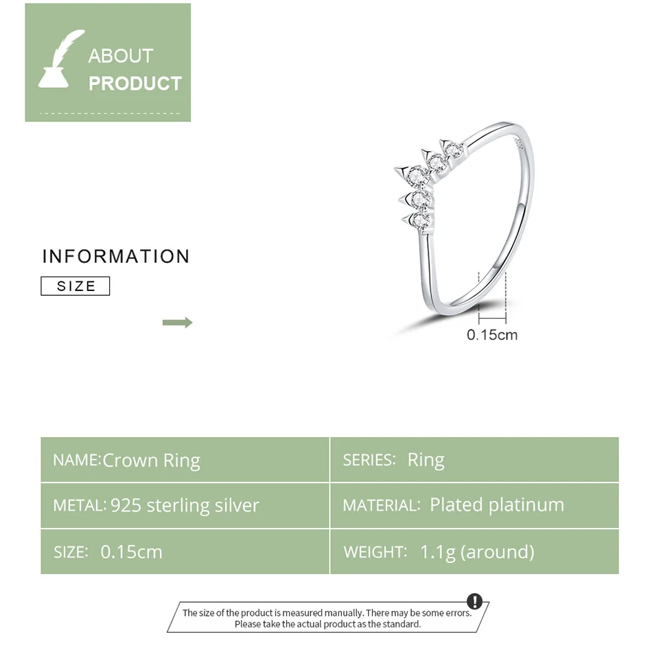 

VOROCO 2020 Real 925 Sterling Silver Crown Ring Size 6 7 8 for Girls Simple Design Fashion Ring For Party Ring Jewelry BKR686