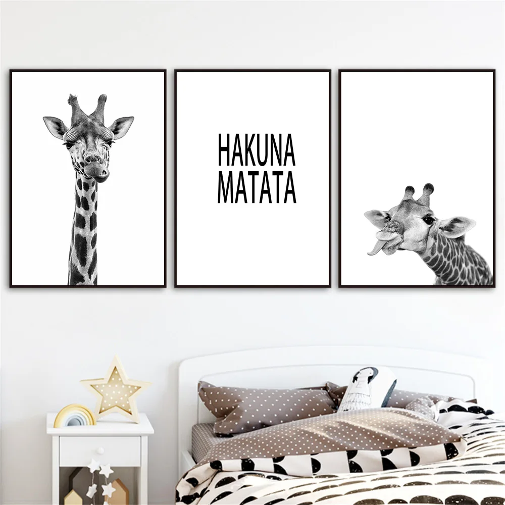 

Black and White Giraffe Canvas Painting Posters and Prints Canvas Wall Art Paintings Nursery Decor for Kids Bedroom Wall Decor