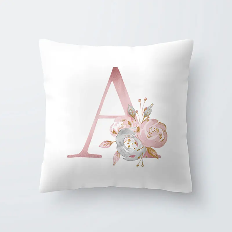 

Home Cushion Cover with 26 English Letters Pattern Geometric Simple Sofa Peach Skin Pillow Cover 45*45cm