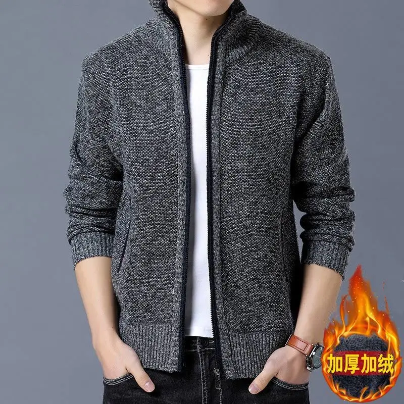 

Autumn Winter Jacket Men's Velvet Padded Jackets Men Korean Stand-up Collar Cardigan Sweater Jackets Man Loose Large Size Coats