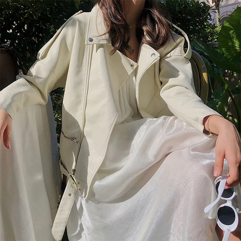 Модная женская осенняя куртка из искусственной кожи классическая байкерская