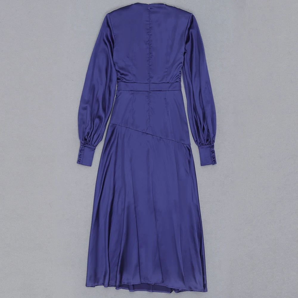 

Hot Sale Chic Women Spring Fashion Sexy V Neck Purple Belt Chic Long Lady Dress 2021 Elegant Evening Party Dress Vestidos
