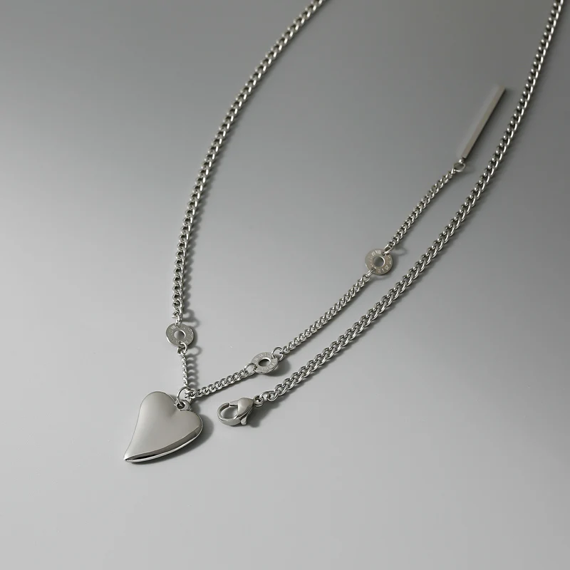 Fashion Stainless Steel Silver Color Heart Pendant Choker Necklace For Women Hip Hop Clavicle Chain Female Party Jewelry |