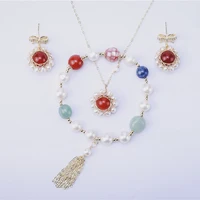 jewelry sets for women stud earrings pendant necklace bracelet wedding love gifts freshwater pearl copper wire winding onyx new