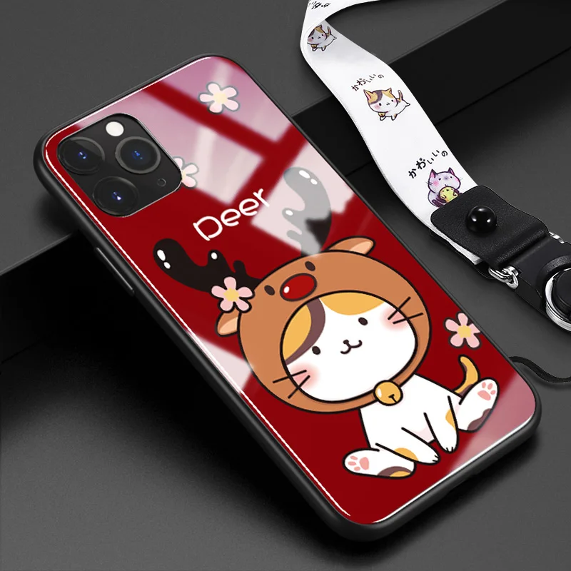 hongsexiaolu Для iphone 11 pro max 6,5 6,1 чехлы из закаленного стекла защитные чехлы для телефона с милым животным котом для iphone 11 pro стеклянная оболочка Крышка - Цвет: hongsexiaolu
