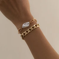 fashion special shaped imitation pearl metal bracelet feminine exaggeration multi layer chain ornament for women