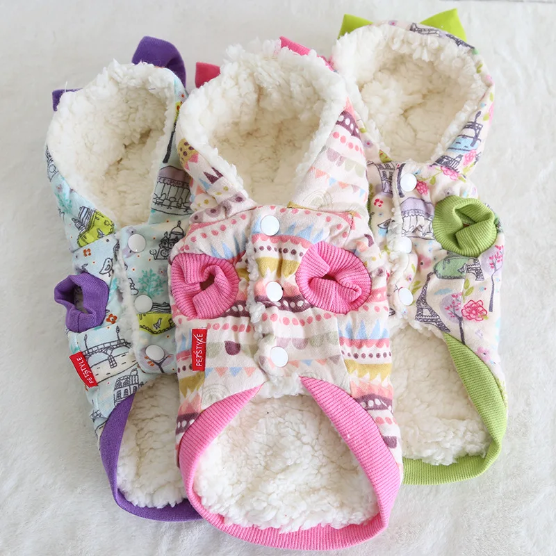 Dog Winter Clothes Thick Warm Pet Jacket Coat Colorful Pattern Bow-knot Hoodie For Small Dogs Puppy Clothing Yorkshire | Дом и сад