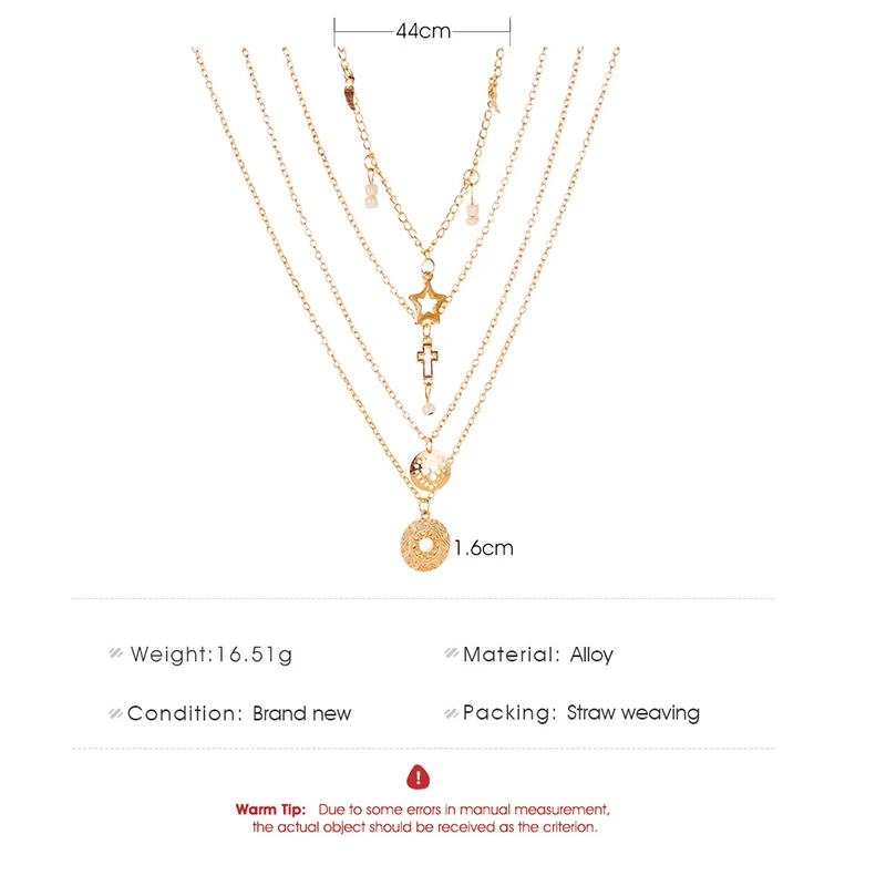 Ожерелье женское многослойное с подвеской крестом и звездой|Ожерелья подвеской|