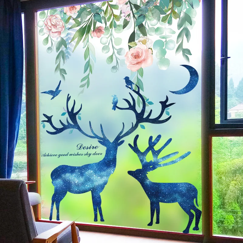 

[SHIJUEHEZI] Creative Deer Animals Wall Stickers DIY Flower Leaves Wall Decals for Kids Bedroom Baby Room Home Decoration