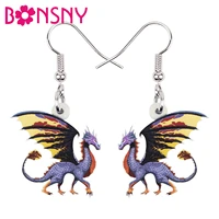 bonsny acrylic cute purple dragon dinosaur wings earrings long drop dangle novelty jewelry for women girls charm party gifts