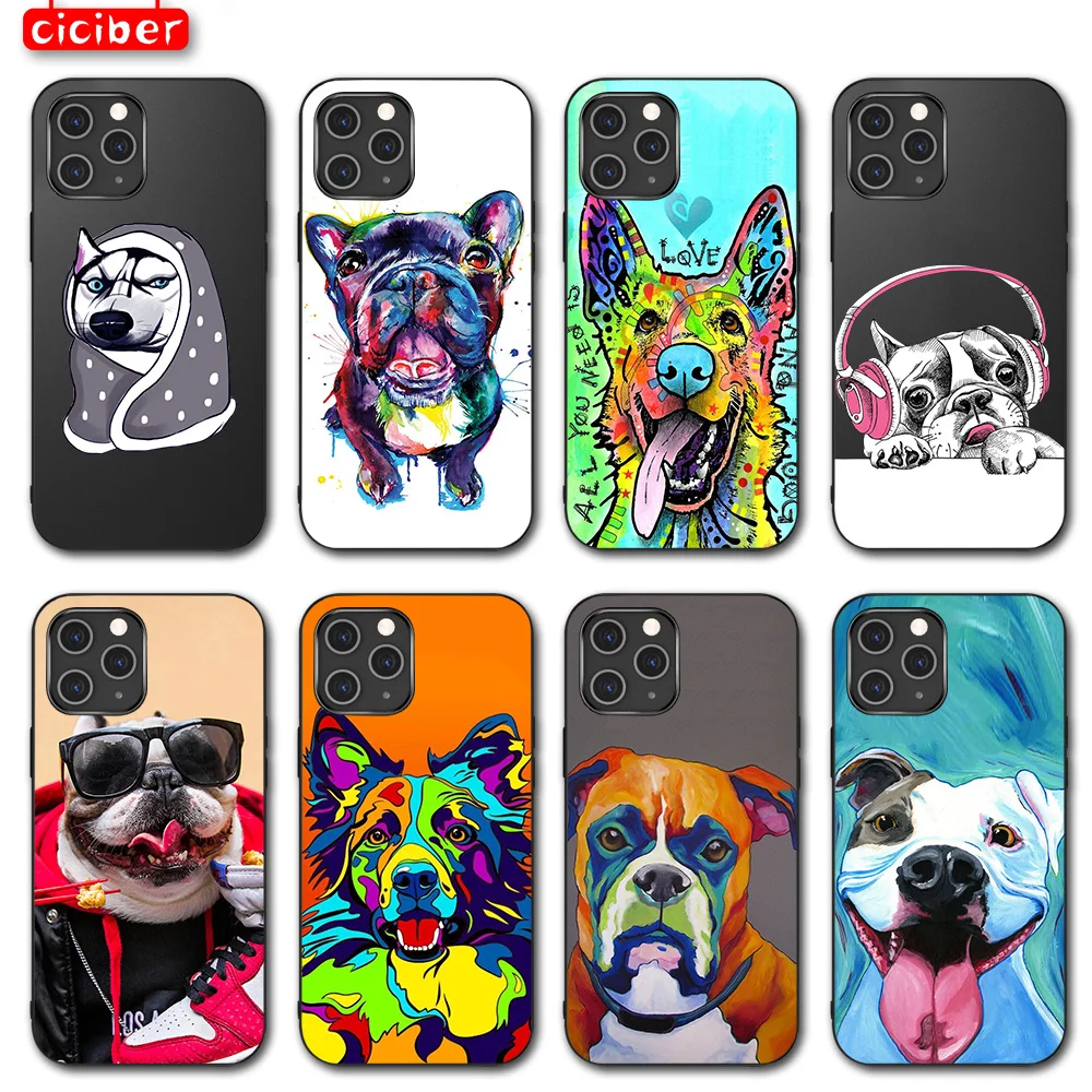 

Super Cute Dog Print Mobile Phone Case for IPhone 13 12 11 Pro Max Mini 7 8 6 6S Plus X XR XS 5S SE Soft TPU Case Black Fundas