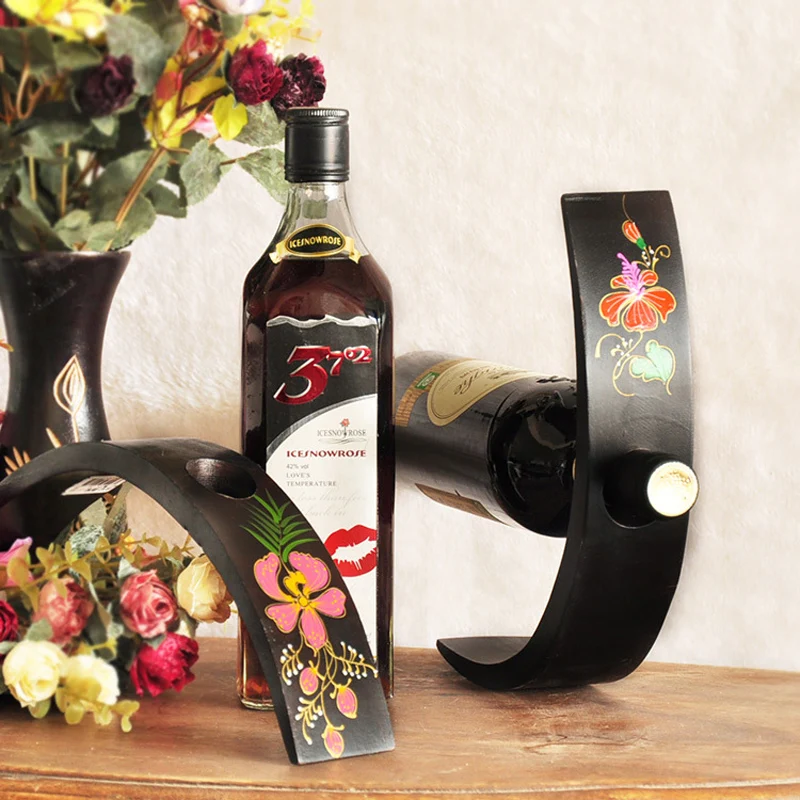 Деревянная Винная стойка ручной работы подставка для вина с цветочным декором