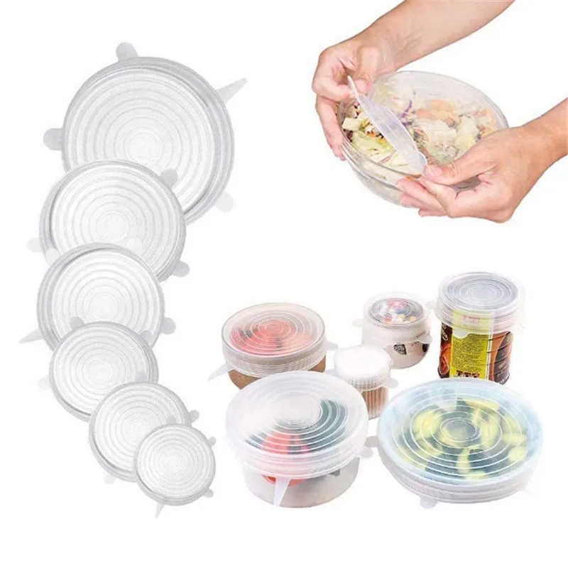 Кухонные аксессуары многоразовые силиконовые эластичные крышки универсальная