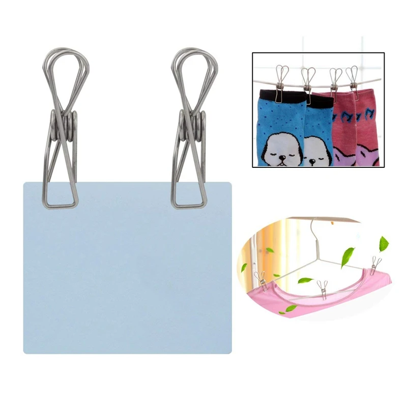 

80pcs Stainless Steel Clothes Pins, Utility Clips Hooks Clothesline Clip 2.2inch for Outdoor Indoor Drying Home Laundry Office C