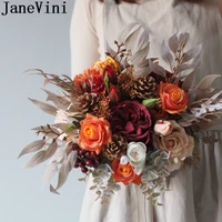 janevini autumn vintage bride wedding bouquet charm orange cream fleurs rose peonies artificial flowers bridal bouquets 2020